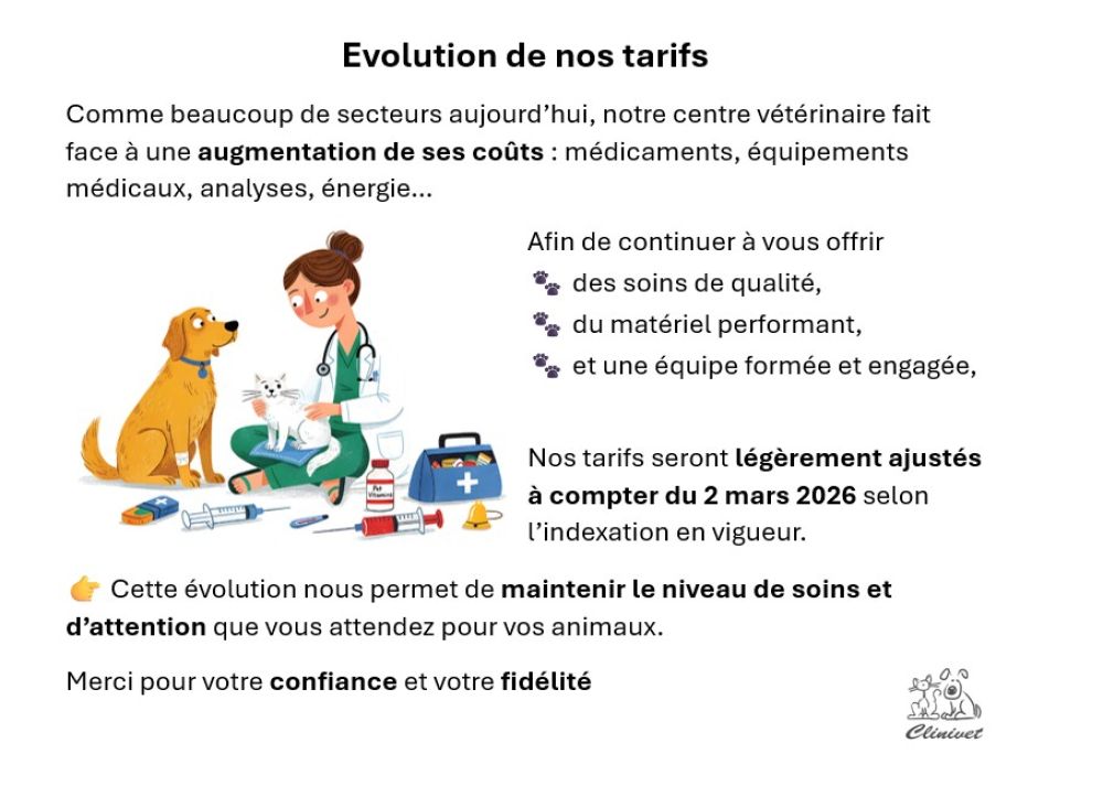 Evolution de nos tarifs